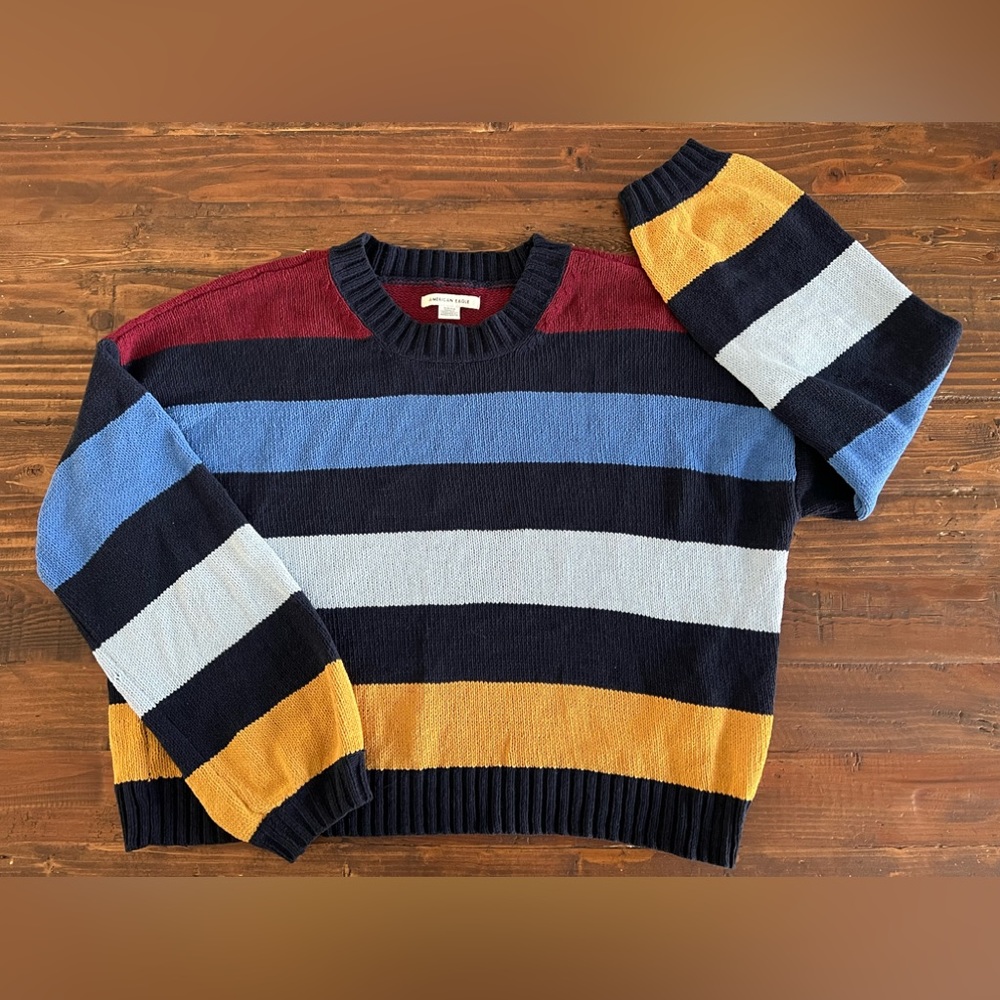 Women’s American Eagle Lightweight Oversized Cropped Striped Sweater